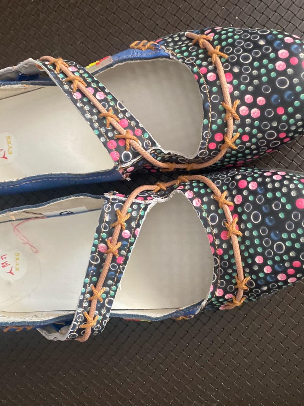 Women’s Navy Mary Jane Flats with Multicolor Dot Pattern